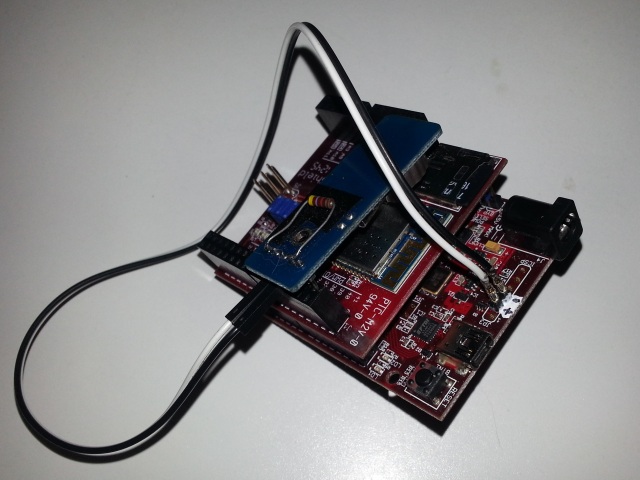 Complete Assembly: a uC32 Microcontroller card, WiFi shield and DS1302 daughterboard